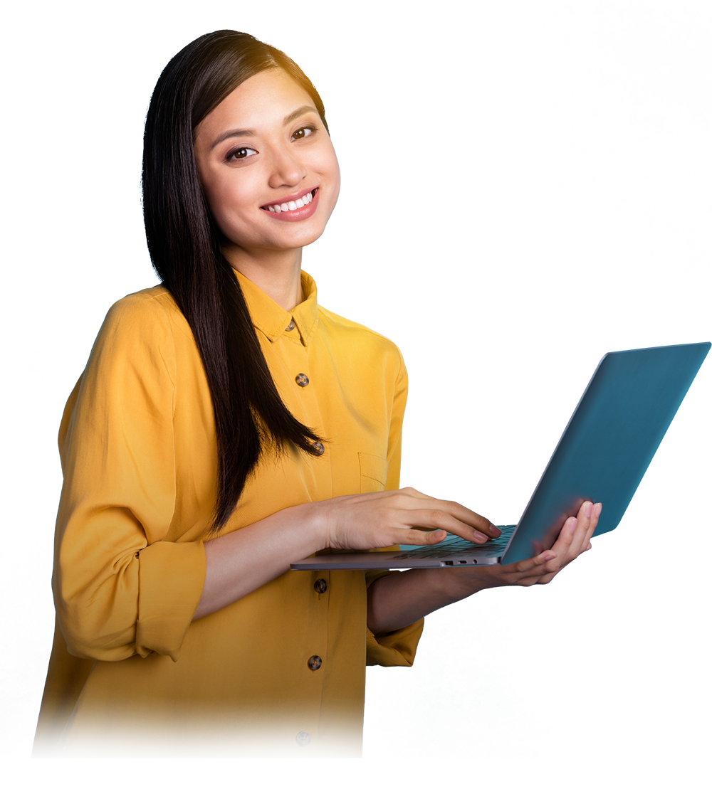 female,smile,professional,young,adult,laptop,IT,programmer,developer,asian,yellow,blouse,clothes